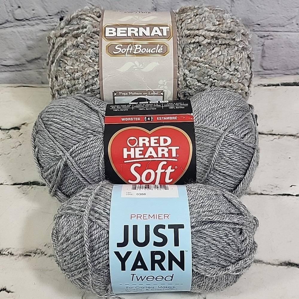 Soft Gray Yarn Lot Of 3 Skeins‎ Mixed Brands Crochet Knit Crafts